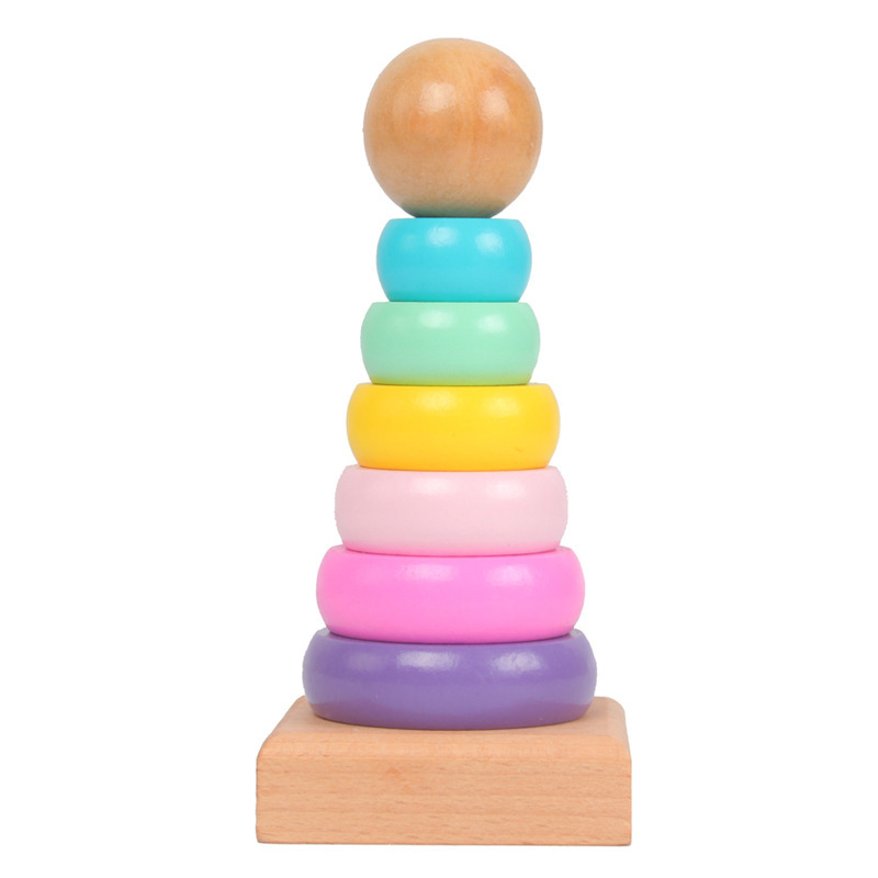 Kids Toys 2 Year Old - Çocuk gökkuşağı kulesi yüksük ahşap oyuncak