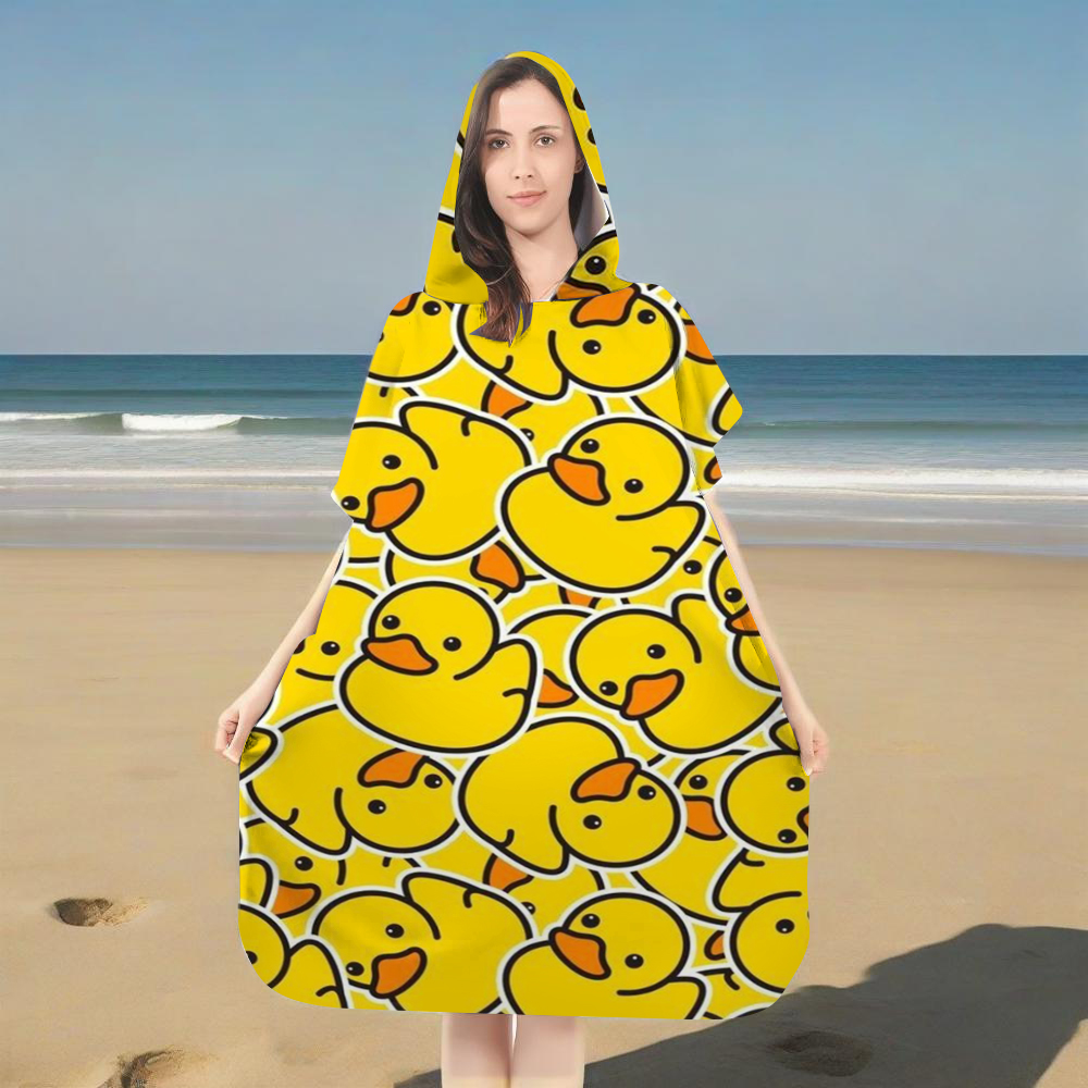 Rubber Duck Bath - Sevimli Sarı Lastik Ördek Baskılı Kapüşonlu